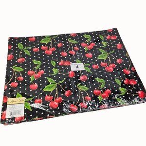 Happy Cherries Placemats Set of 4 Polka Dots Black Machine Wash 18x13 Cotton New